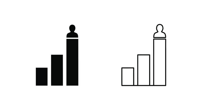 a black and white bar chart with a human icon on top of the highest bar Vector
