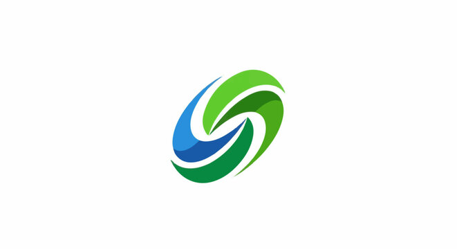 Blue and green swirling abstract shape on white background