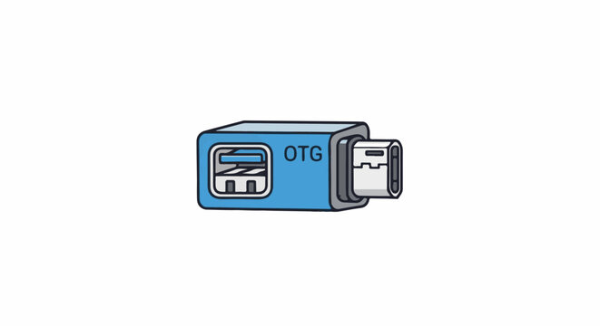 Blue USB OTG adapter with USB-A port on one end and micro-USB on the other