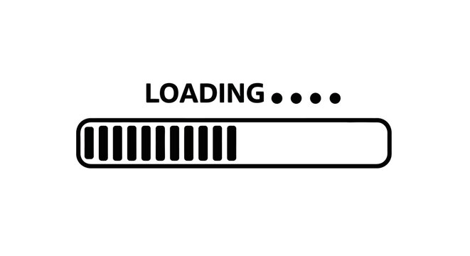 A simple black loading bar icon with the word 'LOADING' above it on a white background.