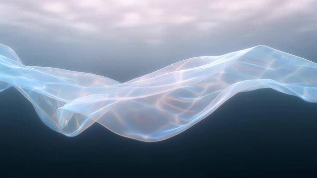 Shimmering Underwater Flow. Underwater Translucent Fabric Flows With Luminous Filaments And Gentle Light