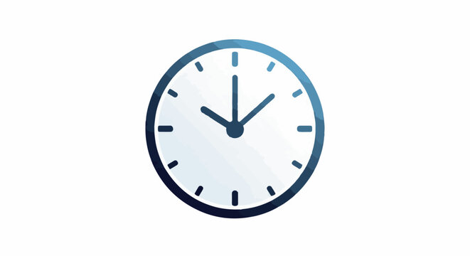 Stylized clock face with gradient blue rim and dark hands on white background
