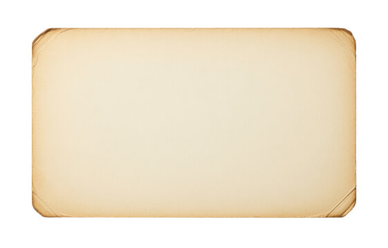 Aged blank photo mount with rounded corners on transparent background for memory pages, heritage stationery, archival presentation and old paper layouts that need a worn collectible look