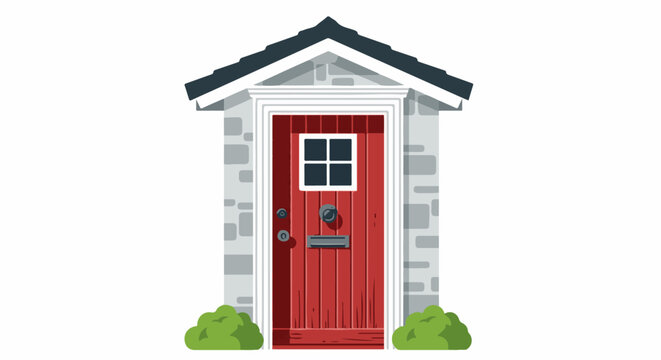 Red front door with window and knocker