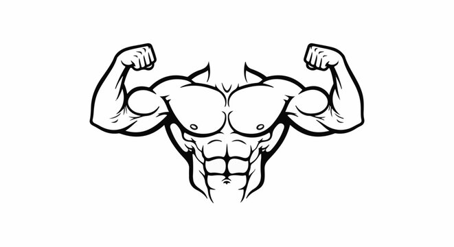 Stylized illustration of a muscular torso and arms flexing