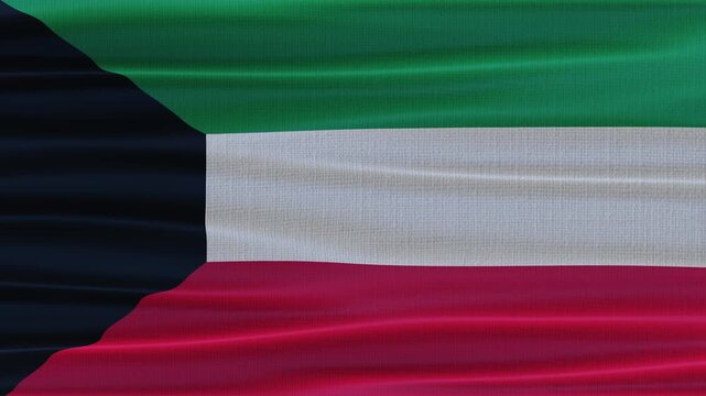 Kuwait flag waving in the wind with high quality fabric texture