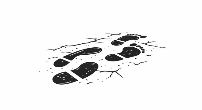 Footprints pressed into cracked ground, suggesting a journey