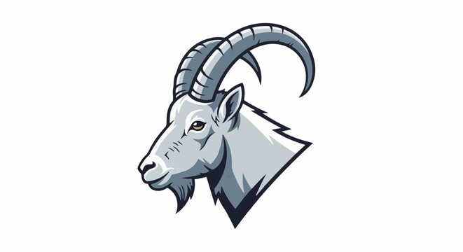 Stylized mountain goat head with prominent, curved horns