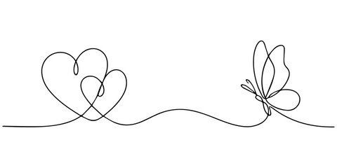 butterfly and hearts. continuous one line art of a butterfly with curved and forming a heart. vector illustration with transparent background. abstract heart sign with butterfly minimalist single. pro © Gerish