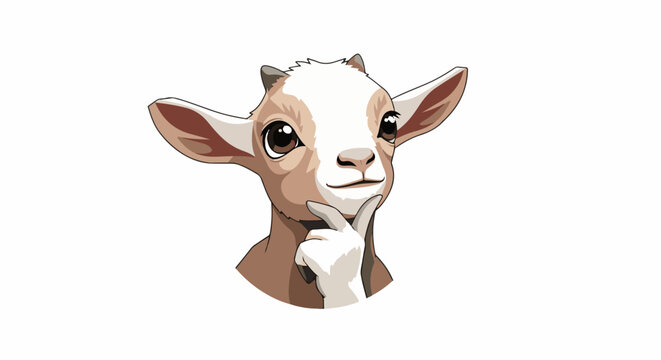 A pixelated illustration of a thoughtful goat with its chin resting on its hand