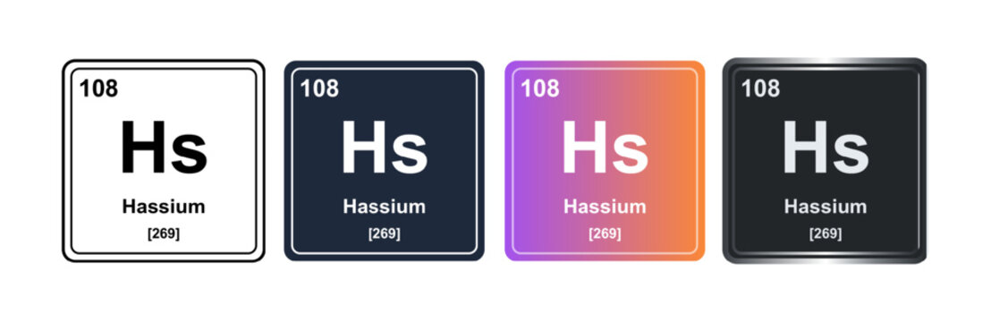 Hassium Hs 108 Periodic Table Element Tile. Vector Illustration, Minimalist Design, Isolated on Background, UI Icon Style, Modern Chemistry Graphics.