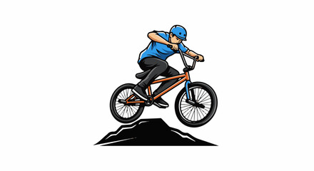 Obraz premium Cartoon of a male cyclist performing a jump on a BMX bike