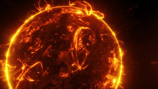 Closeup of active stellar surface from probe viewpoint, flares and loops illuminated against black space, strong sense of exploration and scientific discovery,