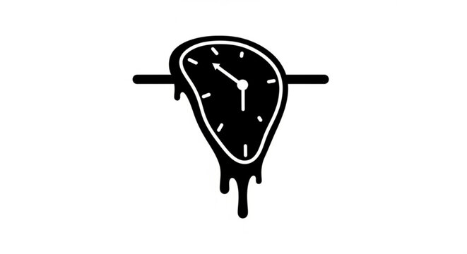 A melting clock icon in a minimalist style, representing time distortion in a modern design
