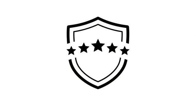 A black and white vector graphic of a shield with five stars, symbolizing protection and excellence.