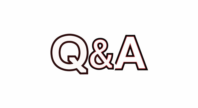 Bold white letters "Q&A" with dark outlines on a white background