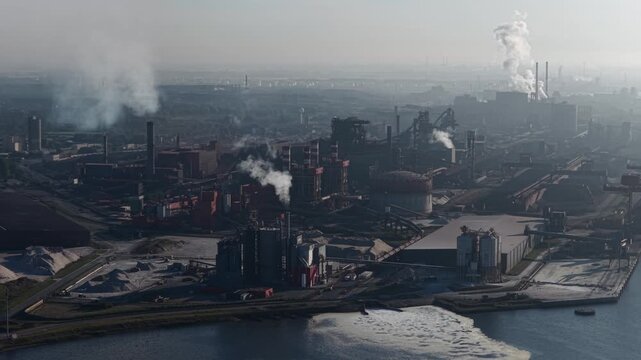 Aerial  View Oil Refinery Dunkirk France Energy Infrastructure Carbon Emissions Global Warming Climate Change Pollution
