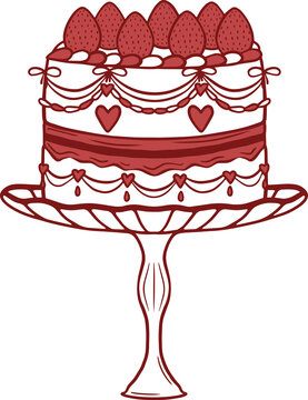Red cake with strawberries