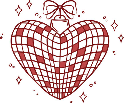 Heart disco ball with cute bow and sparkles