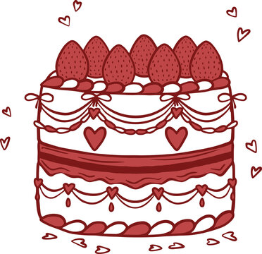 Red cake with strawberries