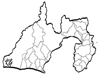 Fototapeta premium 静岡県地図 筆タッチ 市町村区分 和風 中部地方 日本 / A brushstroke map of Shizuoka prefecture 2
