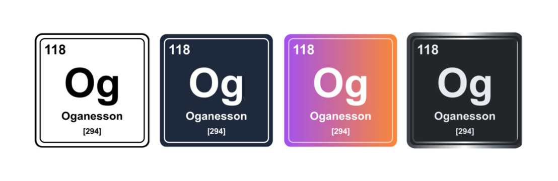 Oganesson Og 118 Periodic Table Element Tile. Vector Illustration, Minimalist Design, Isolated on Background, UI Icon Style, Modern Chemistry Graphics.