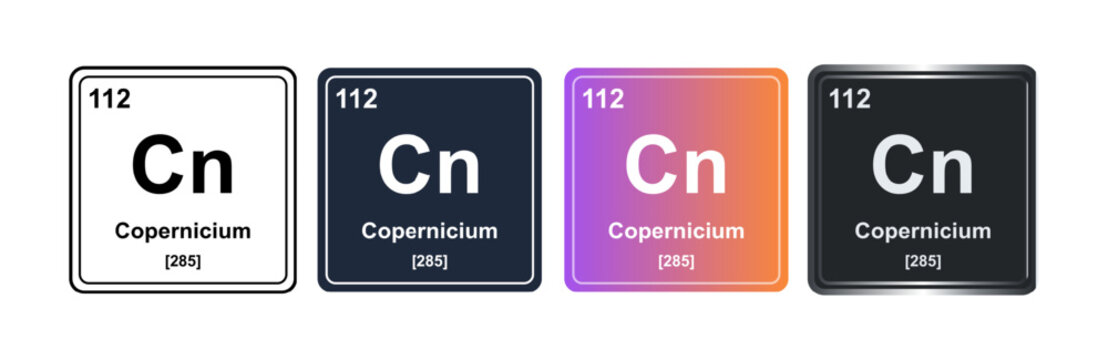 Copernicium Cn 112 Periodic Table Element Tile. Vector Illustration, Minimalist Design, Isolated on Background, UI Icon Style, Modern Chemistry Graphics.