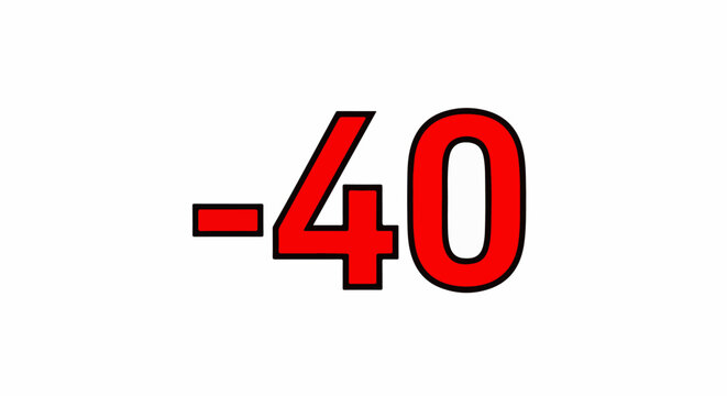 Bold red number minus forty with a black outline on white