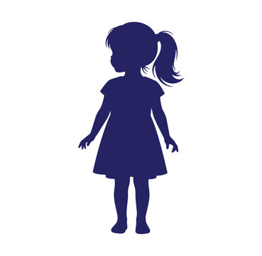dark blue silhouette of a little girl standing with pony tail