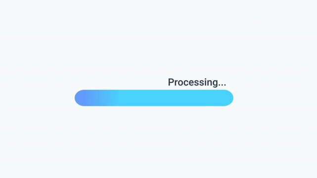 Animated processing progress bar with blue gradient on clean background, showing system activity and data handling. Ideal for apps, dashboards, and digital interfaces.