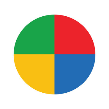 A colorful circle divided into four equal quadrants of red, green, yellow, and blue colors.