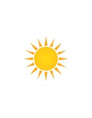 Fototapeta premium Graphic of a bright yellow sun with sharp pointed rays on a white background