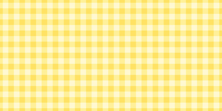 Gingham pattern, yellow checkered Easter tablecloth. Cute seamless vichy background, pattern for picnic plaid, baby cloth. Yellow tartan texture, abstract Easter kawaii bg, vector flat illustration