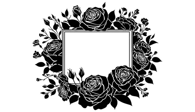 A beautiful black rose frame illustration with white outline and empty space