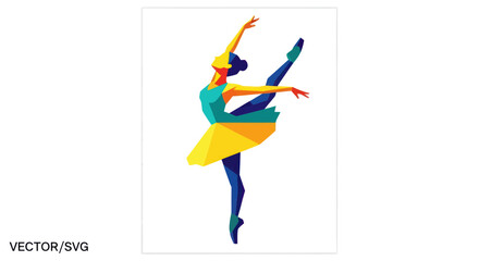 Colorful Geometric Ballerina Dancing, Abstract Ballet Dancer Silhouette, Vector Art © nad