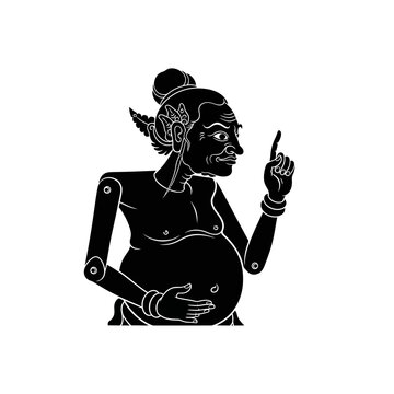 Black and White Silhouette of Semar Figure from Wayang Shadow Puppet.