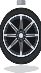 Obraz premium Graphic rendering of a black tire with a silver and gray rim, simple design