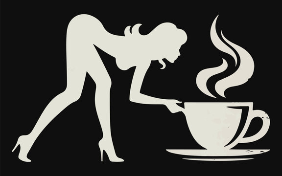 A woman bending over to smell a cup of coffee