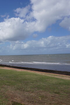 Open ocean view with grassy foreground at Redcliffe Queensland Australia minimal coastal scene