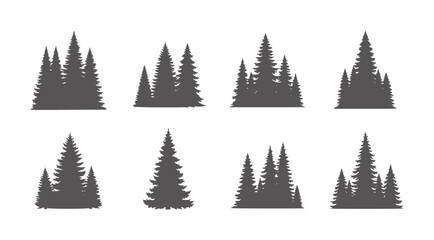 Obraz premium Dark grey pine tree silhouettes arranged in clusters a white forest nature