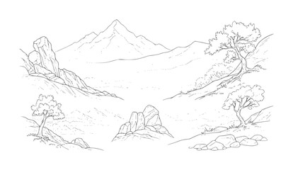 Obraz premium Line landscape with mountains trees and rocks nature