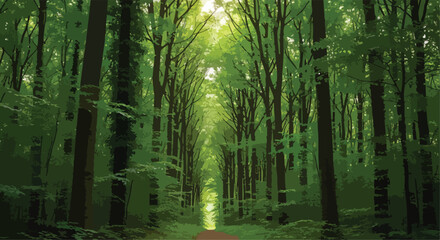 Lush Green Forest Path Vector Illustration isolated PNG with Transparent Background