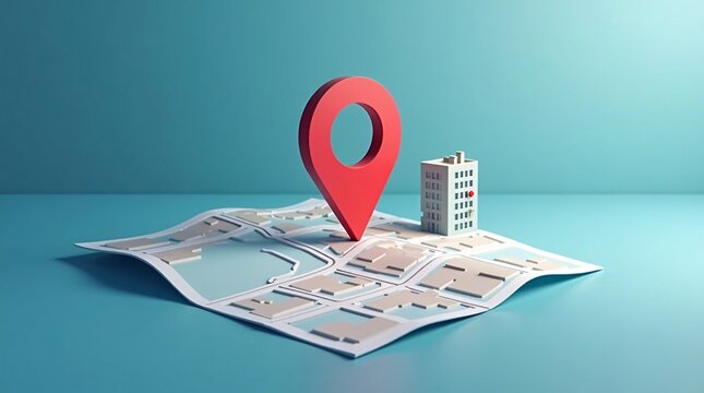 Folded Paper Map with Red Location Pin