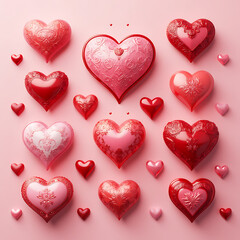 Fototapeta premium Decorative Hearts Assortment Valentine's Day Love Romance Background