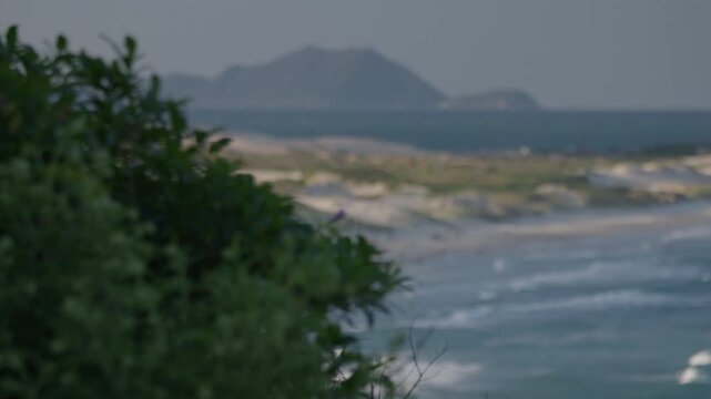 Santinho beach with people relaxing near the water. Florianopolis, Brazil
