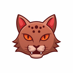 Fototapeta premium Cartoon Cat Face Illustration, Brown Fur, Orange Eyes, Angry Expression