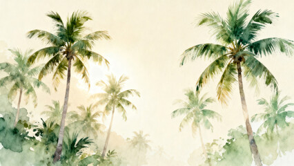 Obraz premium Minimal Tropical Palm Trees Watercolor Background for Summer Design.