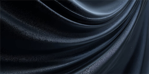 Fototapeta premium Smooth black satin and silk fabric texture background with soft luxury waves and elegant dark drapery curves for a shiny textile material backdrop