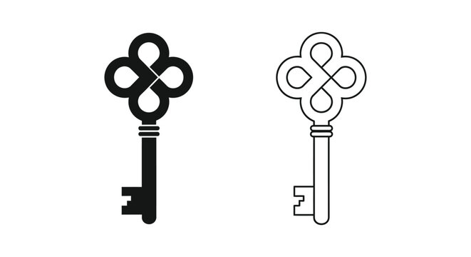 a pair of antique skeleton keys with a flower-shaped bow Vector