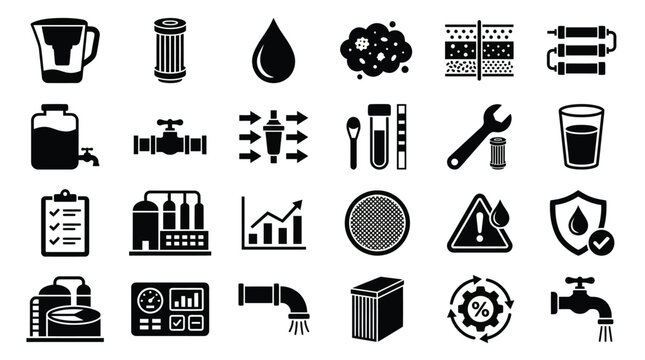 Water Filtration System Icons Set